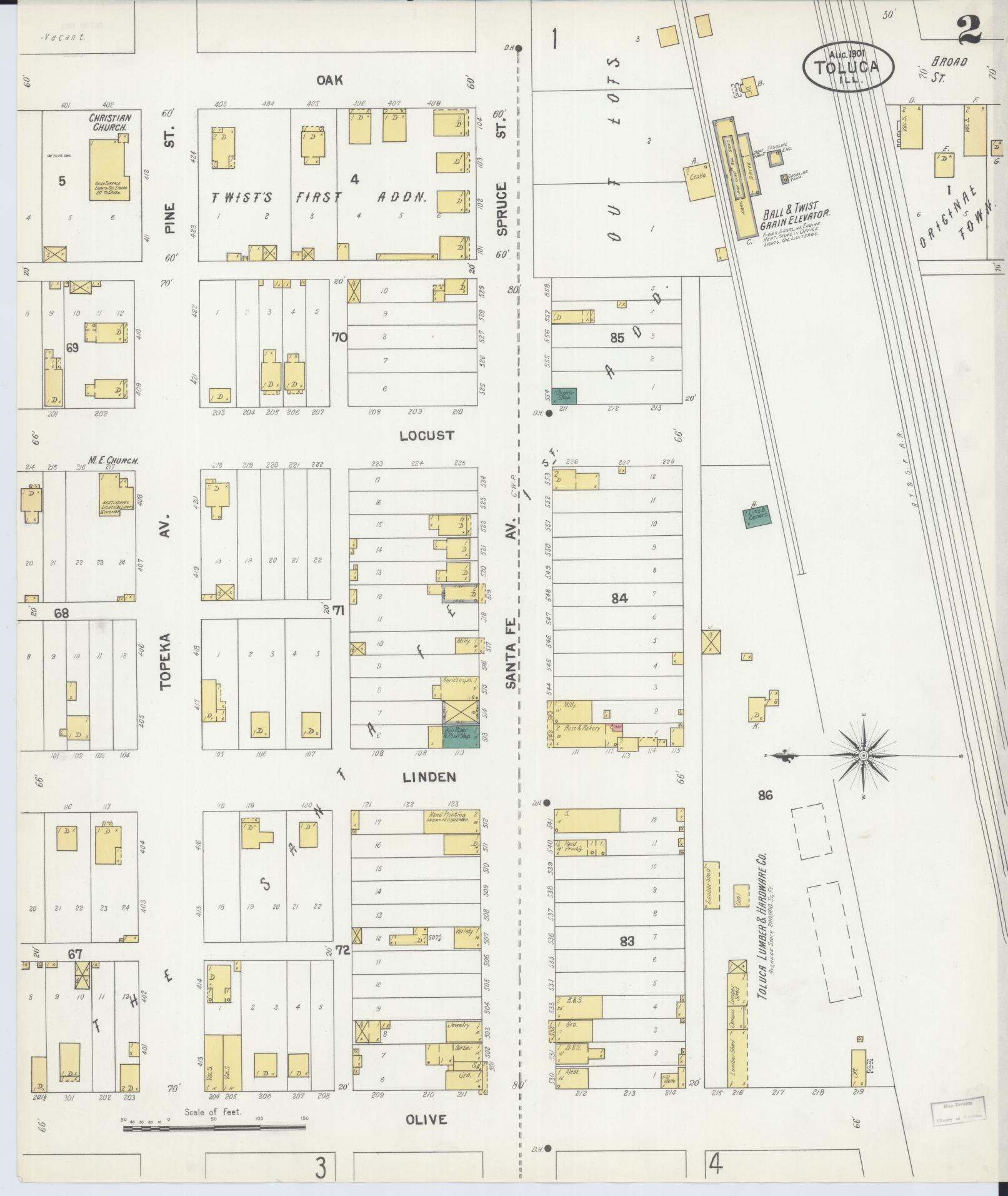 Sanborn Fire Insurance Map from Toluca, Marshall County, Illinois (1901), Sheet #0002 - Complete Map Set gallery image, historic Sanborn map, vintage wall art, Illinois Illinois