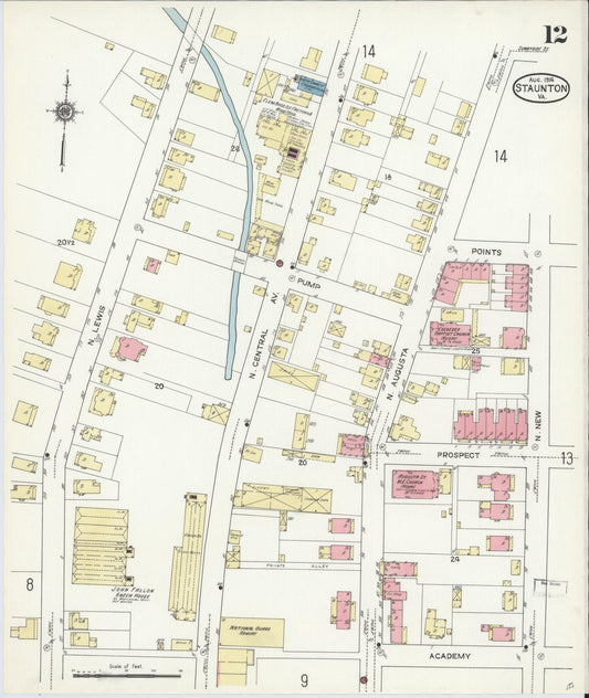 Sanborn Fire Insurance Map from Staunton, Independent Cities, Virginia (1914), Sheet #0012 - Historic Sanborn Fire Insurance Map Print, vintage old map wall art, antique decor, genealogy gift, Virginia Virginia map