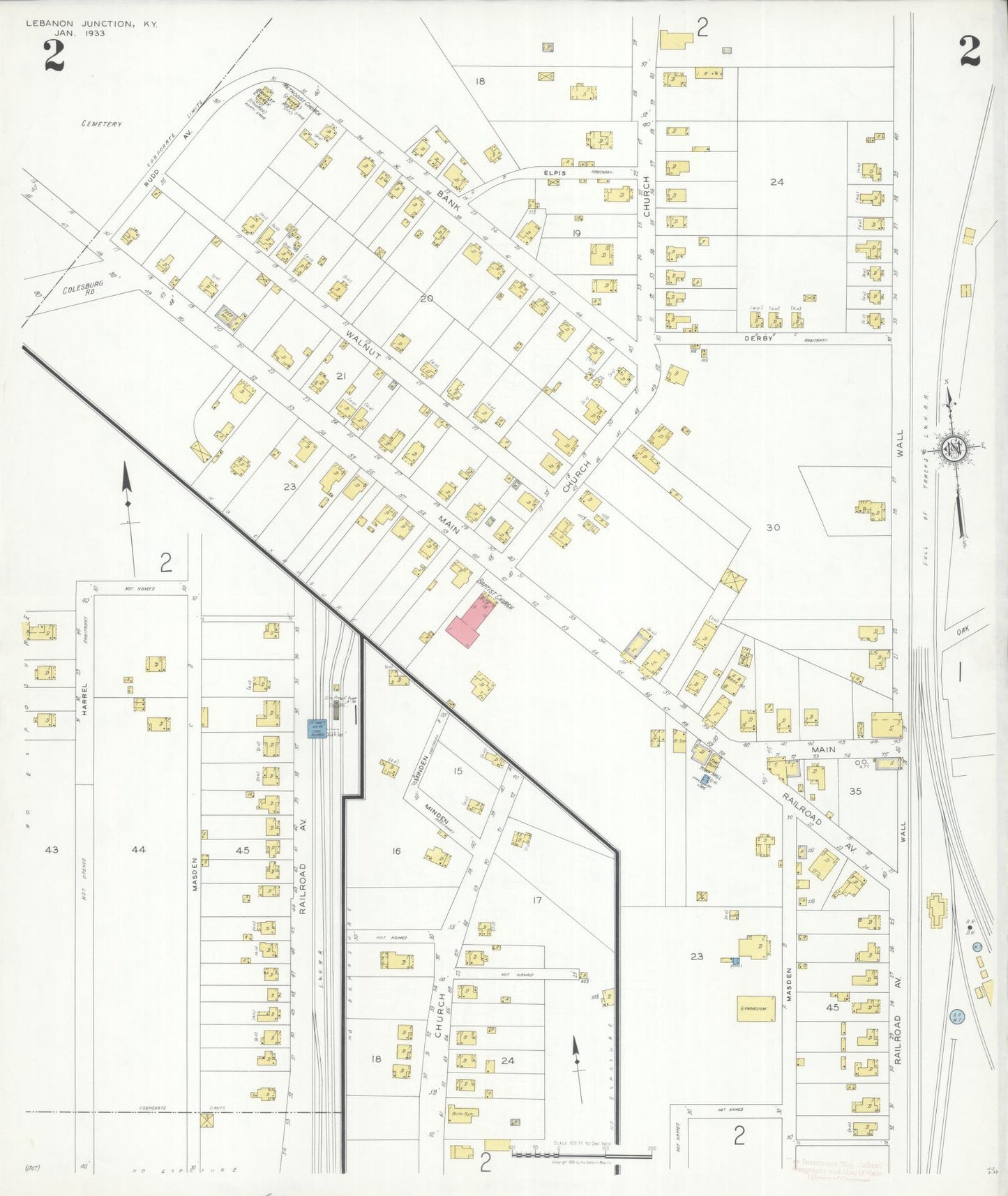 Sanborn Fire Insurance Map from Lebanon Junction, Bullitt County, Kentucky (1933), Sheet #0002 - Historic Sanborn Fire Insurance Map Print, vintage old map wall art, antique decor, genealogy gift, Kentucky Kentucky map