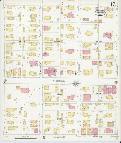 Sanborn Fire Insurance Map from Danville, Vermilion County, Illinois (1909), Sheet #0017 - Historic Sanborn Fire Insurance Map Print, vintage old map wall art, antique decor, genealogy gift, Illinois Illinois map
