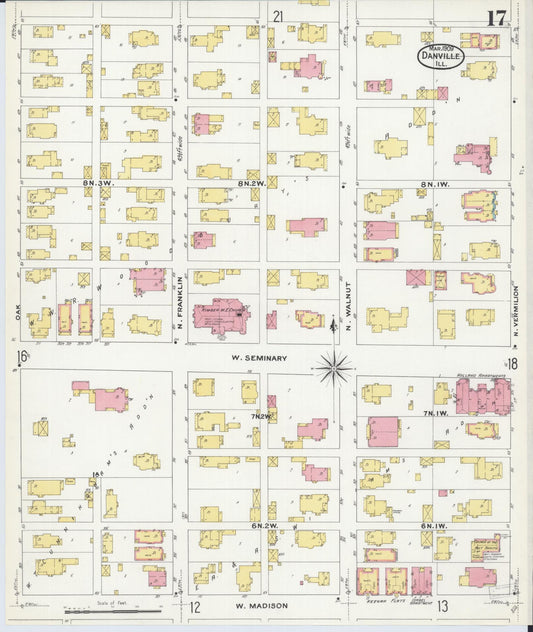 Sanborn Fire Insurance Map from Danville, Vermilion County, Illinois (1909), Sheet #0017 - Historic Sanborn Fire Insurance Map Print, vintage old map wall art, antique decor, genealogy gift, Illinois Illinois map