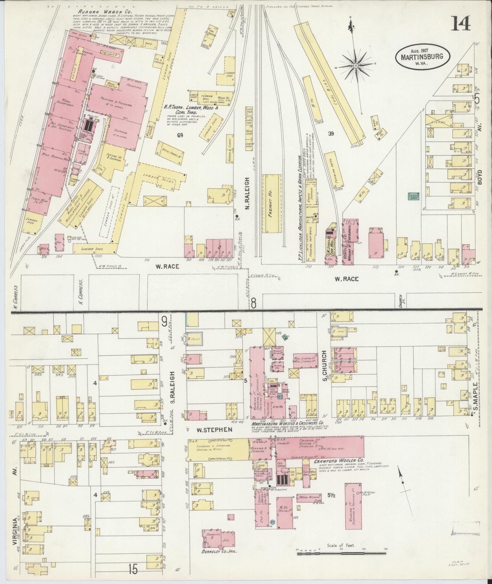 Sanborn Fire Insurance Map from Martinsburg, Berkeley County, West Virginia (1907), Sheet #0014 - Complete Map Set gallery image, historic Sanborn map, vintage wall art, West Virginia West Virginia
