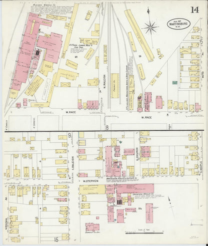 Sanborn Fire Insurance Map from Martinsburg, Berkeley County, West Virginia (1907), Sheet #0014 - Complete Map Set gallery image, historic Sanborn map, vintage wall art, West Virginia West Virginia
