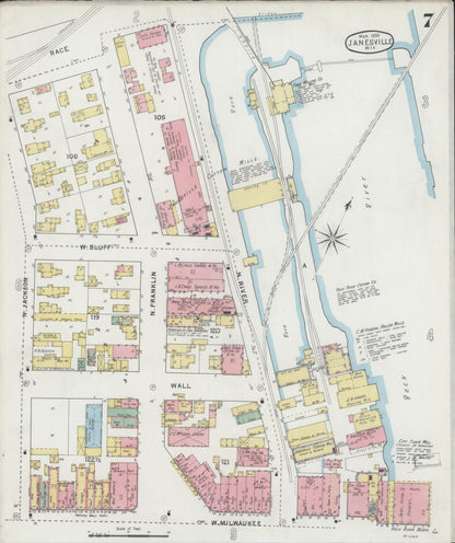 Sanborn Fire Insurance Map from Janesville, Rock County, Wisconsin (1895), Sheet #0007 - Historic Sanborn Fire Insurance Map Print, vintage old map wall art, antique decor, genealogy gift, Wisconsin Wisconsin map