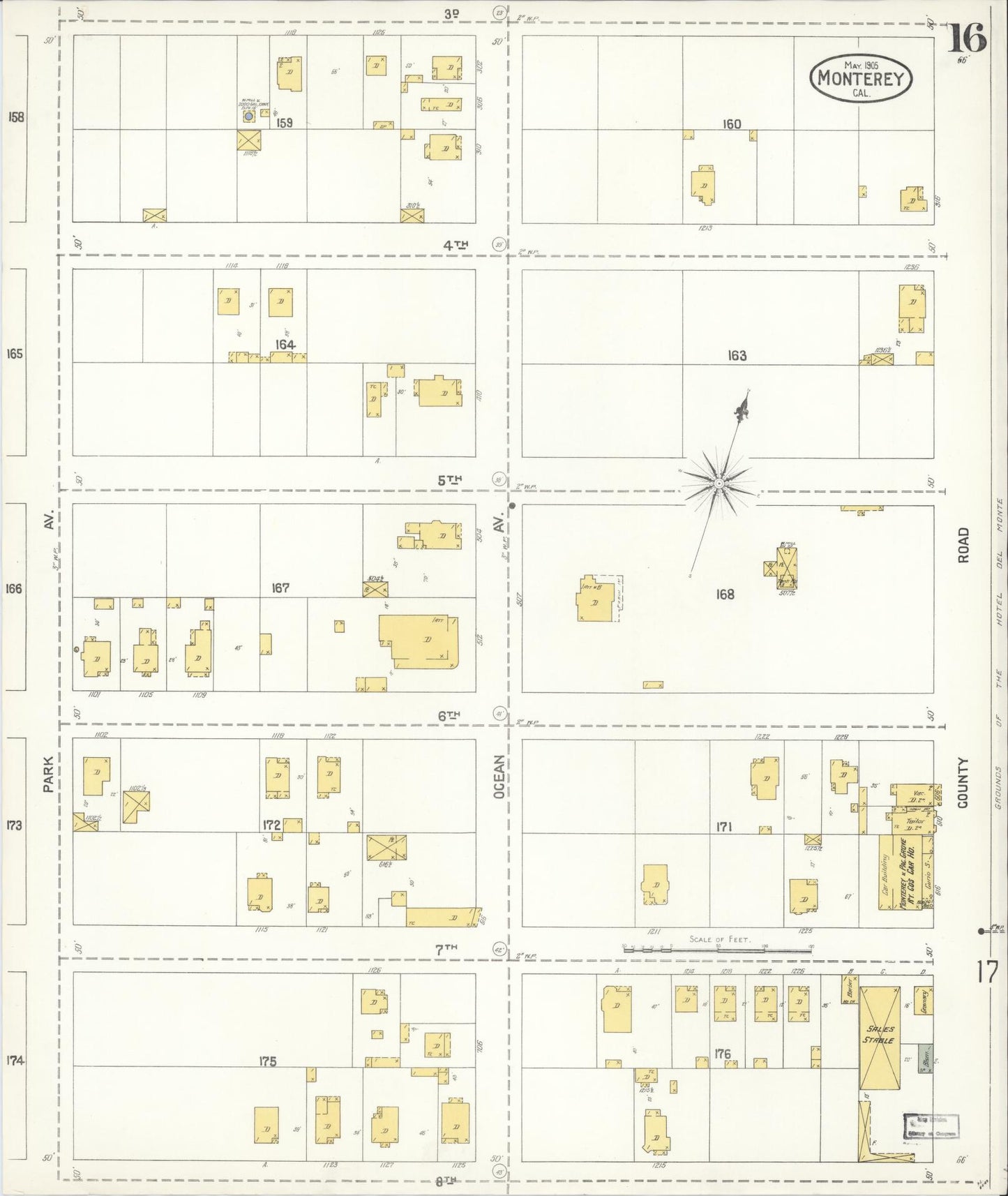 Sanborn Fire Insurance Map from Monterey, Monterey County, California (1905), Sheet #0016 - Complete Map Set gallery image, historic Sanborn map, vintage wall art, California California