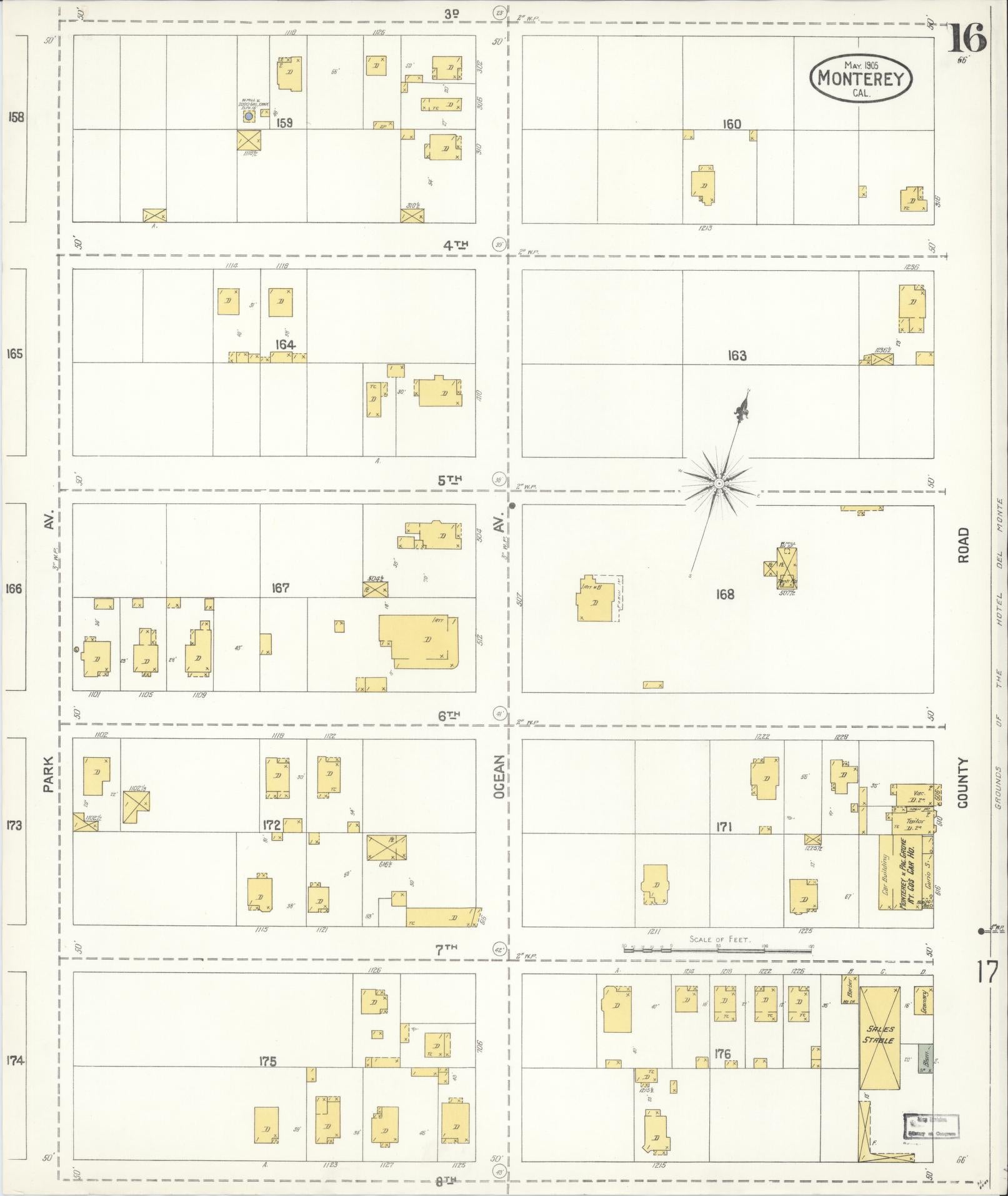 Sanborn Fire Insurance Map from Monterey, Monterey County, California (1905), Sheet #0016 - Complete Map Set gallery image, historic Sanborn map, vintage wall art, California California