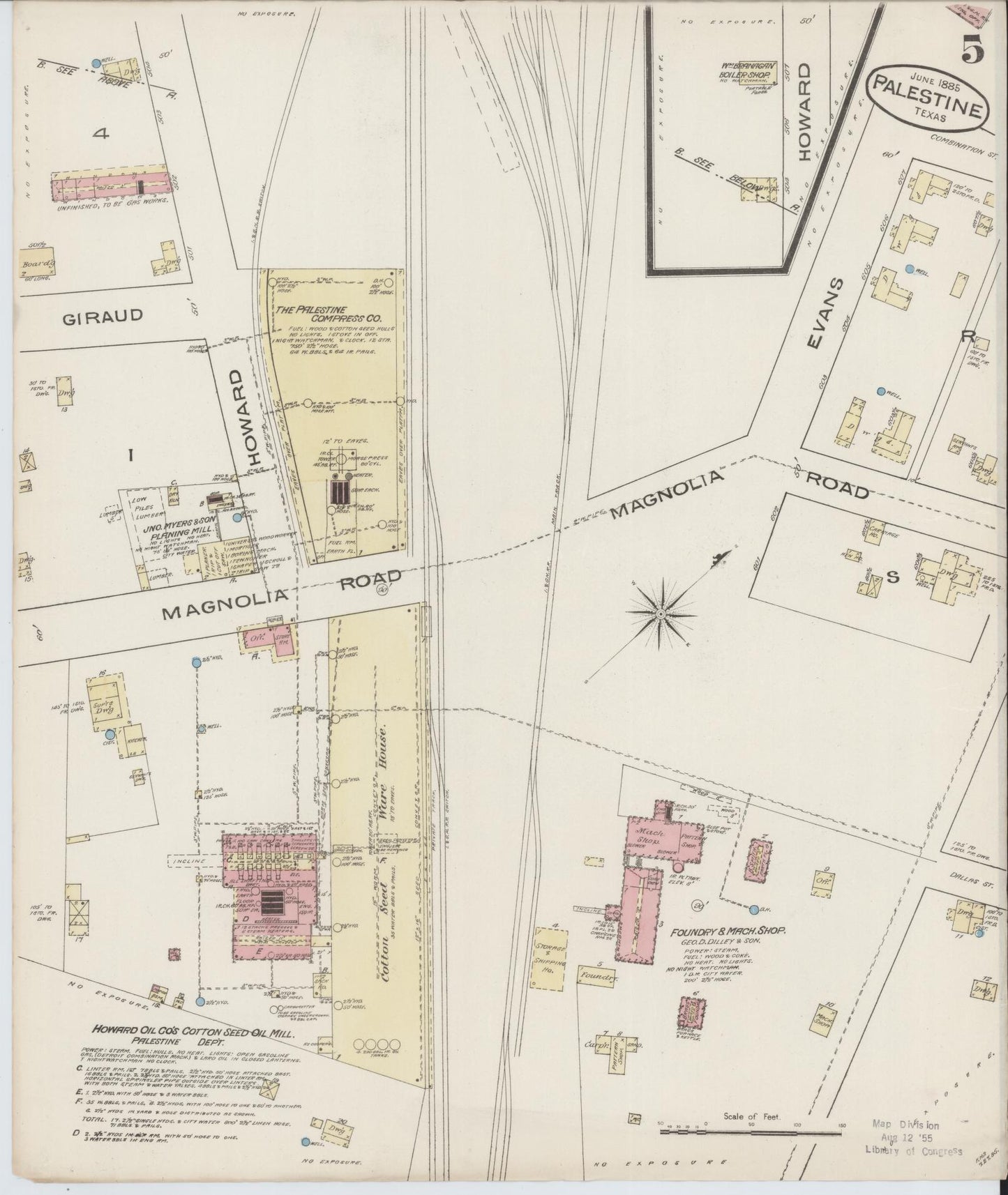 Sanborn Fire Insurance Map from Palestine, Anderson County, Texas (1885), Sheet #0005 - Historic Sanborn Fire Insurance Map Print, vintage old map wall art, antique decor, genealogy gift, Texas Texas map