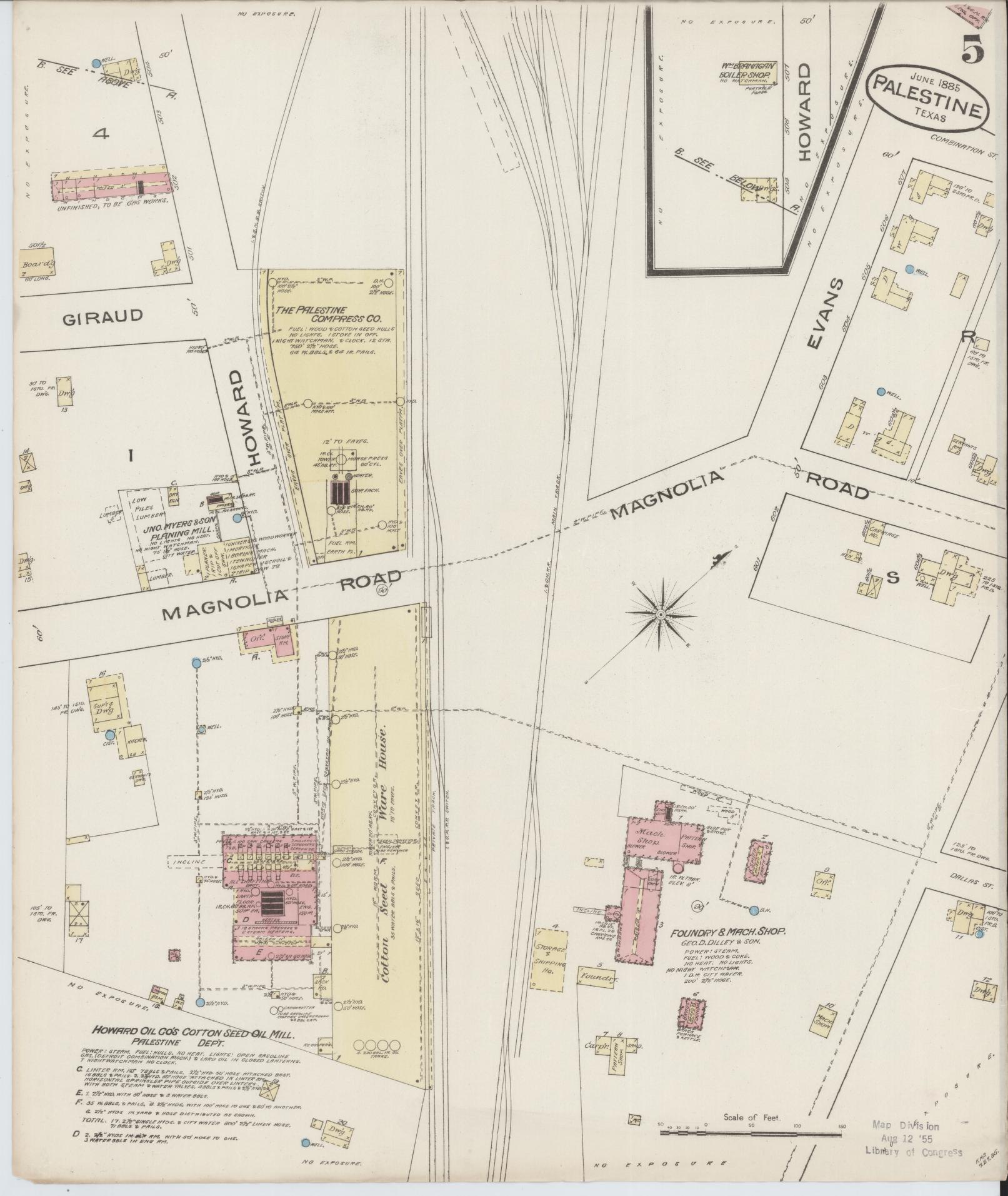 Sanborn Fire Insurance Map from Palestine, Anderson County, Texas (1885), Sheet #0005 - Historic Sanborn Fire Insurance Map Print, vintage old map wall art, antique decor, genealogy gift, Texas Texas map