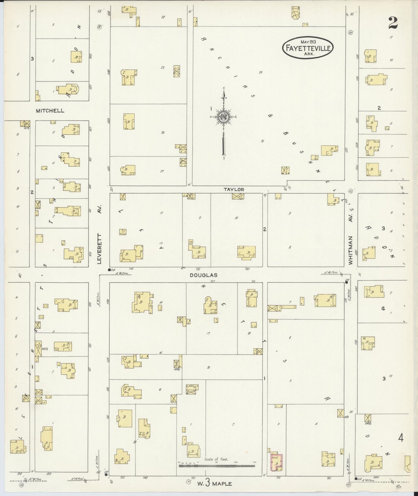 Sanborn Fire Insurance Map from Fayetteville, Washington County, Arkansas (1913), Sheet #0002 - Complete Map Set gallery image, historic Sanborn map, vintage wall art, Arkansas Arkansas