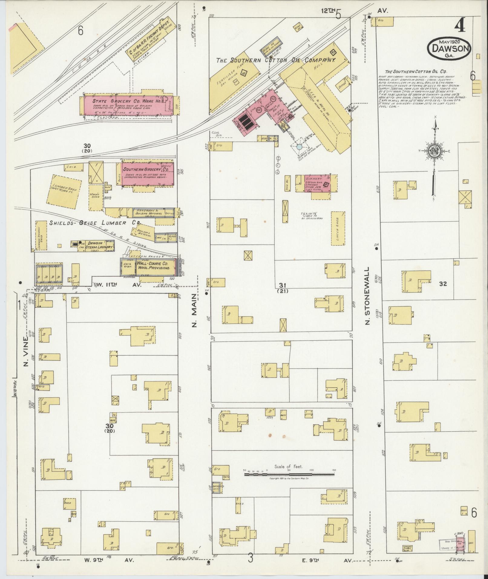Sanborn Fire Insurance Map from Dawson, Terrell County, Georgia (1920), Sheet #0004 - Complete Map Set gallery image, historic Sanborn map, vintage wall art, Georgia Georgia