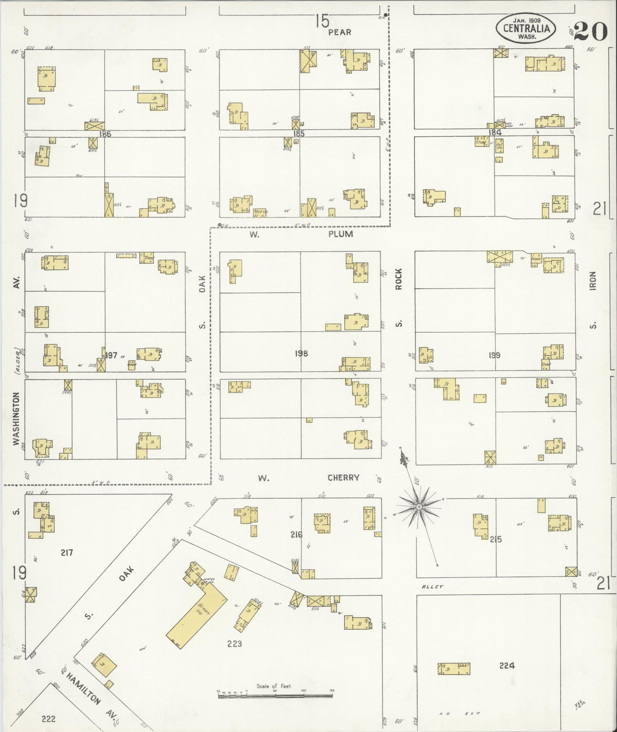 Sanborn Fire Insurance Map from Centralia, Lewis County, Washington (1909), Sheet #0020 - Historic Sanborn Fire Insurance Map Print, vintage old map wall art, antique decor, genealogy gift, Washington Washington map