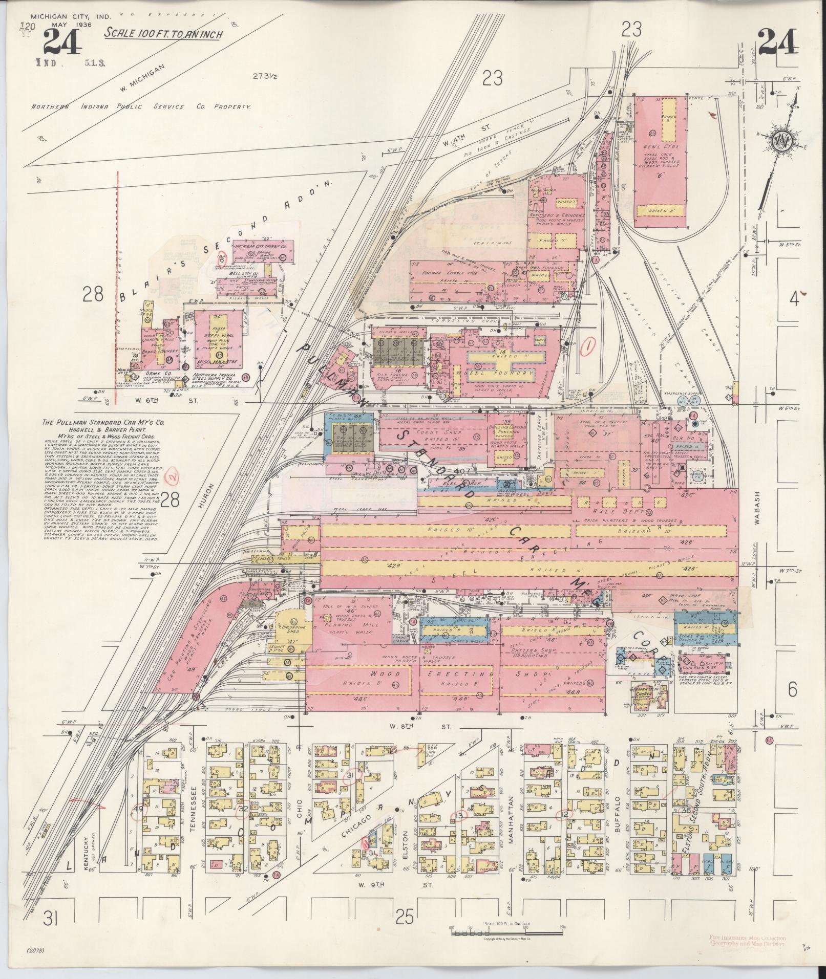 Sanborn Fire Insurance Map from Michigan City, La Porte County, Indiana (1948), Sheet #0024 - Complete Map Set gallery image, historic Sanborn map, vintage wall art, Michigan Michigan