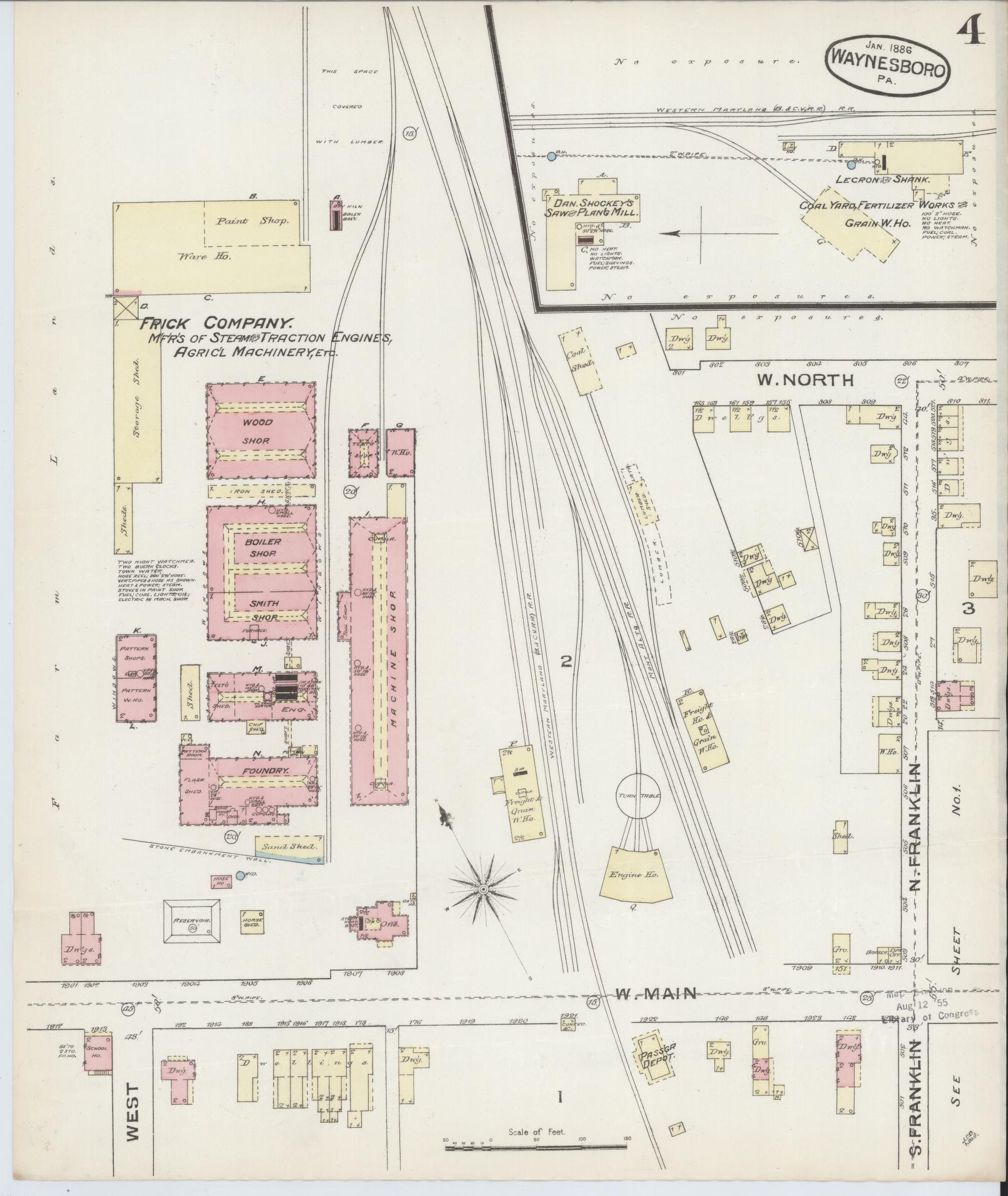 Sanborn Fire Insurance Map from Waynesboro, Franklin County, Pennsylvania (1886), Sheet #0004 - Complete Map Set gallery image, historic Sanborn map, vintage wall art, Pennsylvania Pennsylvania