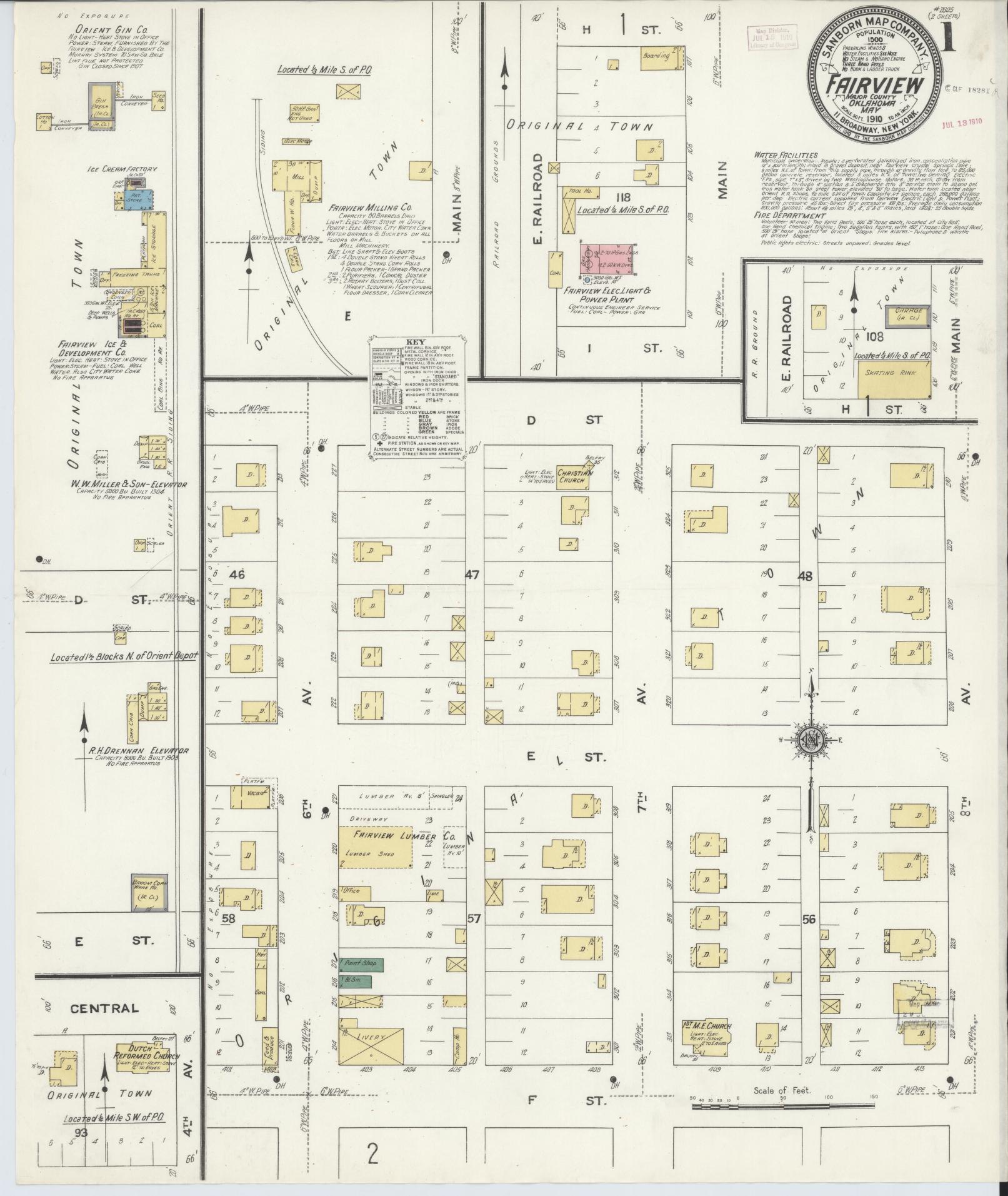 Sanborn Fire Insurance Map from Fairview, Major County, Oklahoma (1910), Sheet #0001 - Complete Map Set gallery image, historic Sanborn map, vintage wall art, Oklahoma Oklahoma