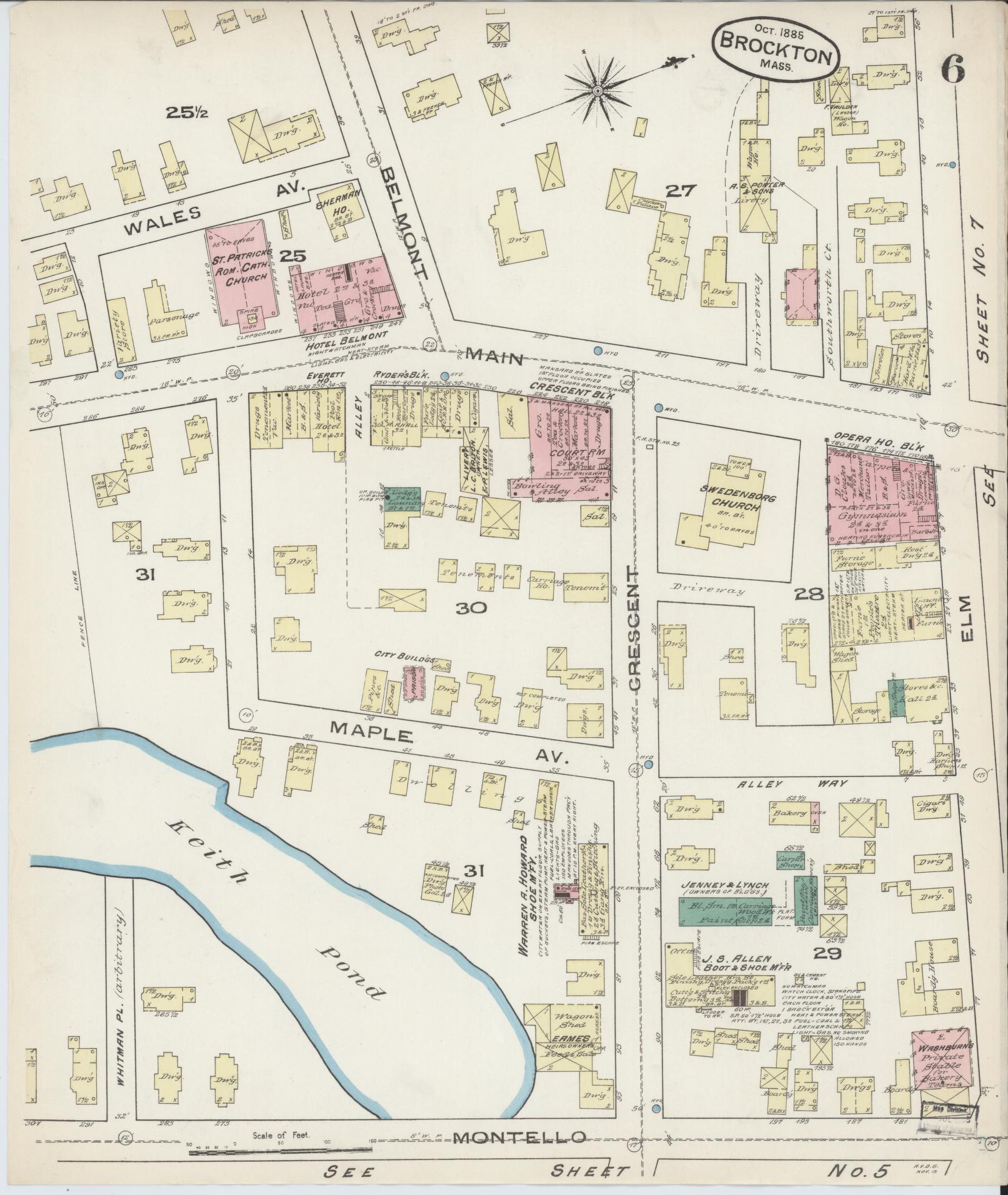Sanborn Fire Insurance Map from Brockton, Plymouth County, Massachusetts (1885), Sheet #0006 - Complete Map Set gallery image, historic Sanborn map, vintage wall art, Massachusetts Massachusetts