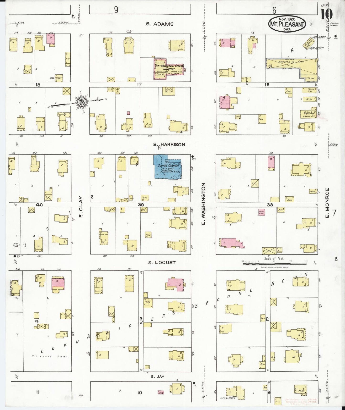 Sanborn Fire Insurance Map from Mount Pleasant, Henry County, Iowa (1920), Sheet #0010 - Historic Sanborn Fire Insurance Map Print