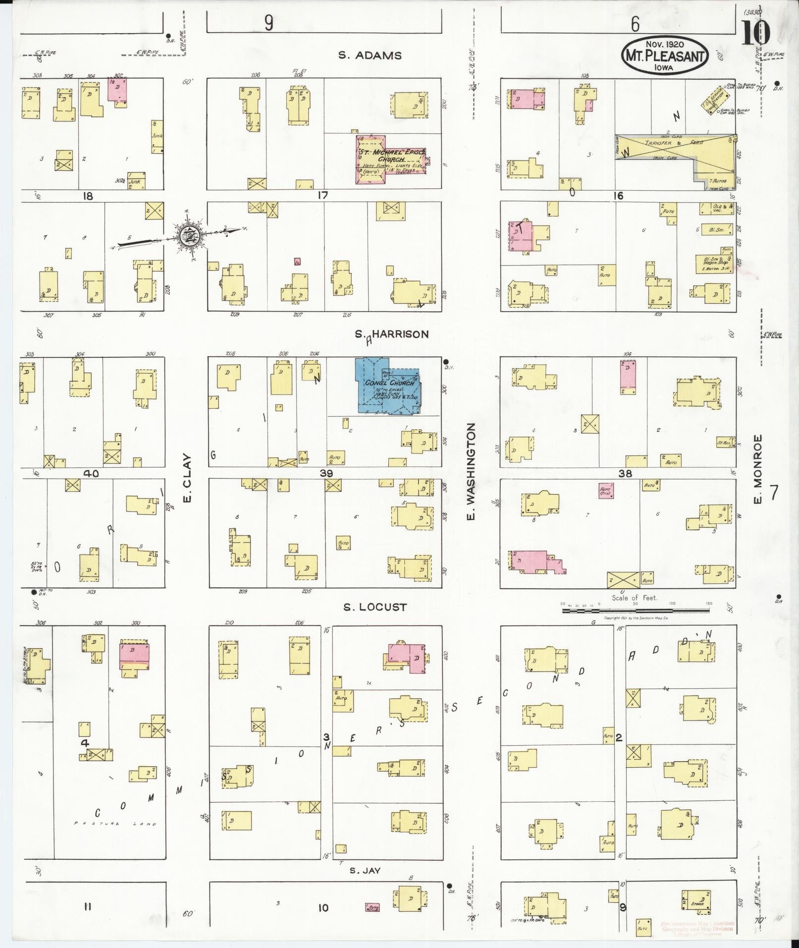 Sanborn Fire Insurance Map from Mount Pleasant, Henry County, Iowa (1920), Sheet #0010 - Historic Sanborn Fire Insurance Map Print