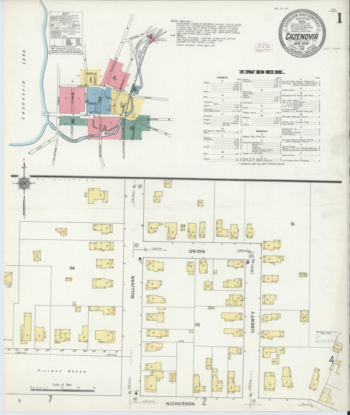 Sanborn Fire Insurance Map from Cazenovia, Madison County, New York (1911), Sheet #0001 - Complete Map Set gallery image, historic Sanborn map, vintage wall art, New York New York