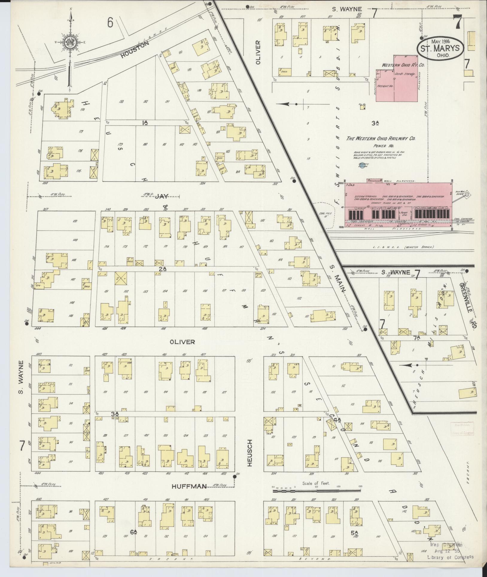 Sanborn Fire Insurance Map from Saint Marys, Auglaize County, Ohio (1914), Sheet #0007 - Historic Sanborn Fire Insurance Map Print, vintage old map wall art, antique decor, genealogy gift, Ohio Ohio map