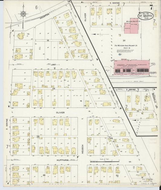 Sanborn Fire Insurance Map from Saint Marys, Auglaize County, Ohio (1914), Sheet #0007 - Historic Sanborn Fire Insurance Map Print, vintage old map wall art, antique decor, genealogy gift, Ohio Ohio map
