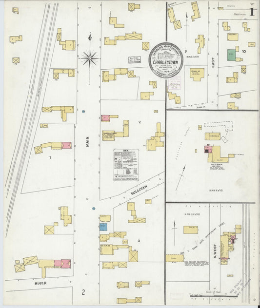 Sanborn Fire Insurance Map from Charlestown, Sullivan County, New Hampshire (1904), Sheet #0001 - Historic Sanborn Fire Insurance Map Print, vintage old map wall art, antique decor, genealogy gift, New Hampshire New Hampshire map