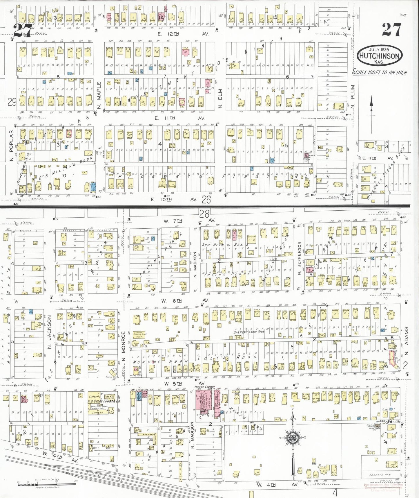 Sanborn Fire Insurance Map from Hutchinson, Reno County, Kansas (1929), Sheet #0028 - Complete Map Set gallery image, historic Sanborn map, vintage wall art, Kansas Kansas