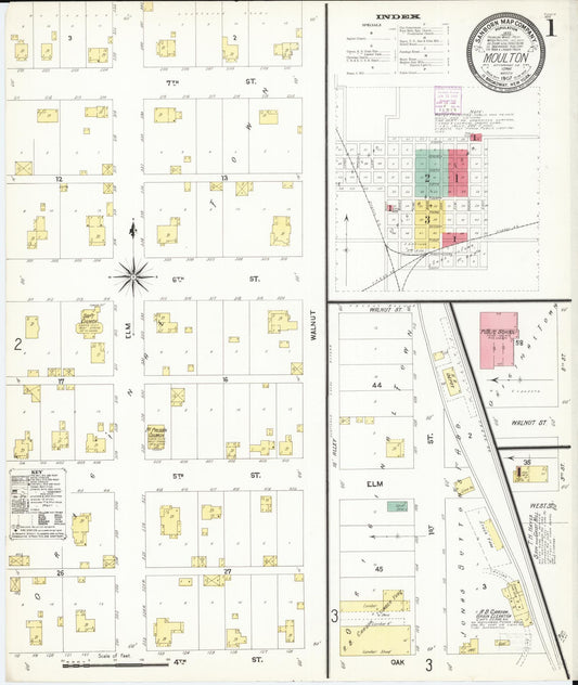 Sanborn Fire Insurance Map from Moulton, Appanoose County, Iowa (1907), Sheet #0001 - Historic Sanborn Fire Insurance Map Print, vintage old map wall art