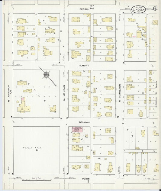 Sanborn Fire Insurance Map from Lincoln, Logan County, Illinois (1914), Sheet #0006 - Historic Sanborn Fire Insurance Map Print, vintage old map wall art, antique decor, genealogy gift, Illinois Illinois map