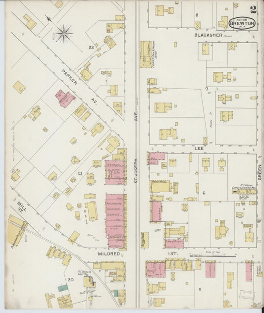 Sanborn Fire Insurance Map from Brewton, Escambia County, Alabama (1893), Sheet #0002 - Historic Sanborn Fire Insurance Map Print, vintage old map wall art, antique decor, genealogy gift, Alabama Alabama map