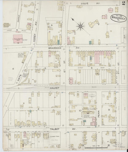 Sanborn Fire Insurance Map from Braddock, Allegheny County, Pennsylvania (1886), Sheet #0002 - Historic Sanborn Fire Insurance Map Print, vintage old map wall art, antique decor, genealogy gift, Pennsylvania Pennsylvania map