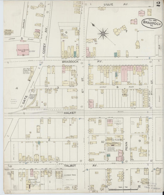 Sanborn Fire Insurance Map from Braddock, Allegheny County, Pennsylvania (1886), Sheet #0002 - Historic Sanborn Fire Insurance Map Print, vintage old map wall art, antique decor, genealogy gift, Pennsylvania Pennsylvania map
