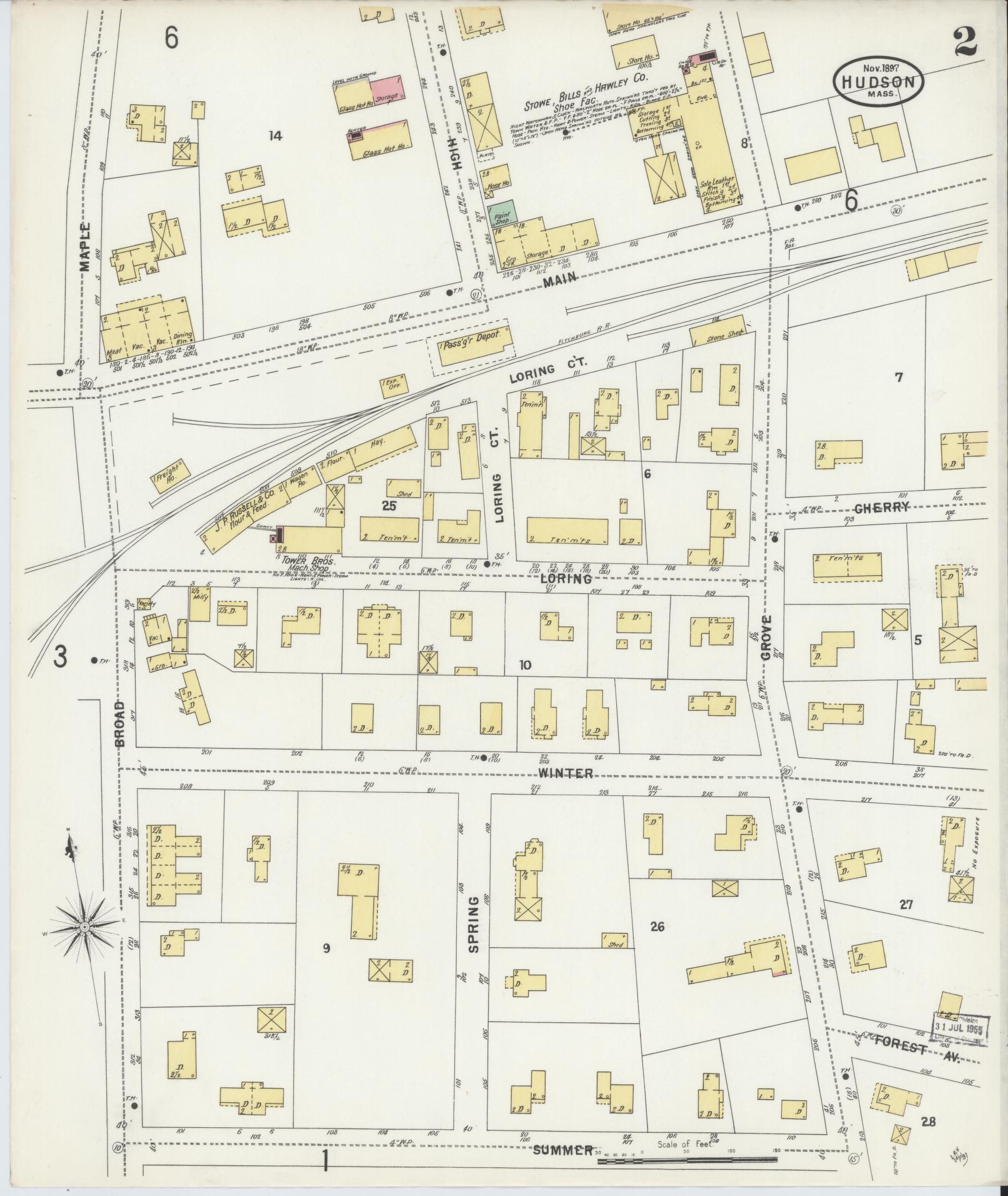 Sanborn Fire Insurance Map from Hudson, Middlesex County, Massachusetts (1897), Sheet #0002 - Complete Map Set gallery image, historic Sanborn map, vintage wall art, Massachusetts Massachusetts