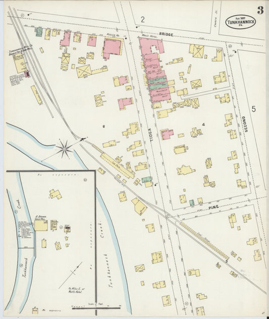Sanborn Fire Insurance Map from Tunkhannock, Wyoming County, Pennsylvania (1897), Sheet #0003 - Historic Sanborn Fire Insurance Map Print, vintage old map wall art, antique decor, genealogy gift, Tunkhannock Wyoming map