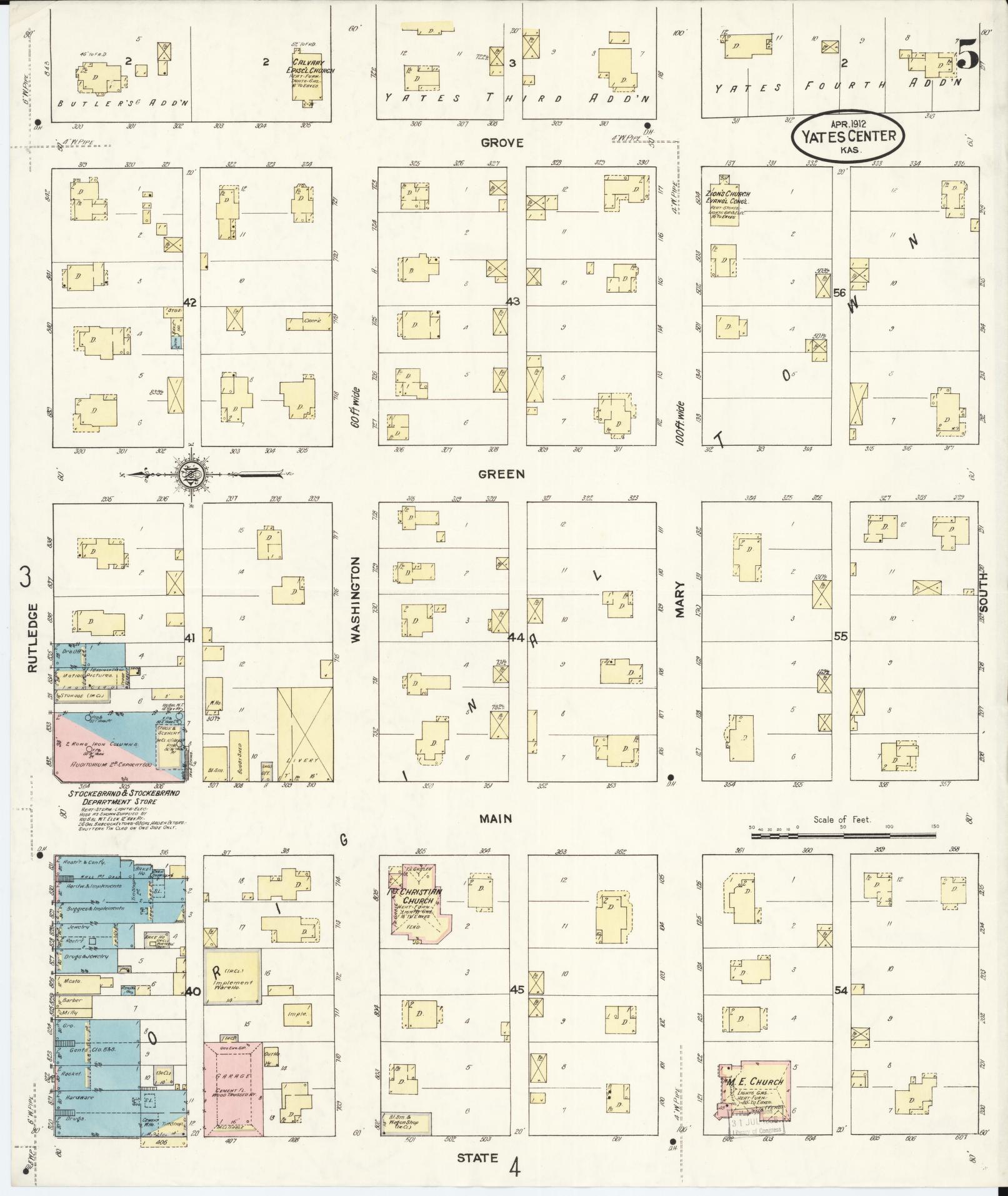 Sanborn Fire Insurance Map from Yates Center, Woodson County, Kansas (1912), Sheet #0005 - Complete Map Set gallery image, historic Sanborn map, vintage wall art, Kansas Kansas