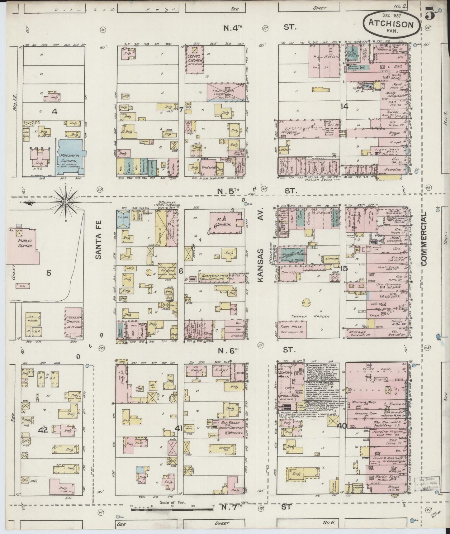 Sanborn Fire Insurance Map from Atchison, Atchison County, Kansas (1887), Sheet #0005 - Complete Map Set gallery image, historic Sanborn map, vintage wall art, Kansas Kansas
