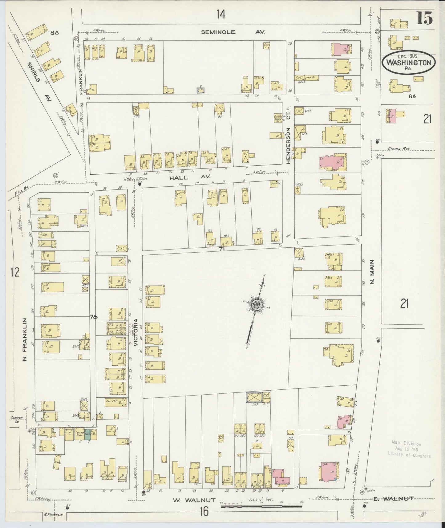 Sanborn Fire Insurance Map from Washington, Washington County, Pennsylvania (1909), Sheet #0015 - Historic Sanborn Fire Insurance Map Print, vintage old map wall art, antique decor, genealogy gift, Pennsylvania Pennsylvania map