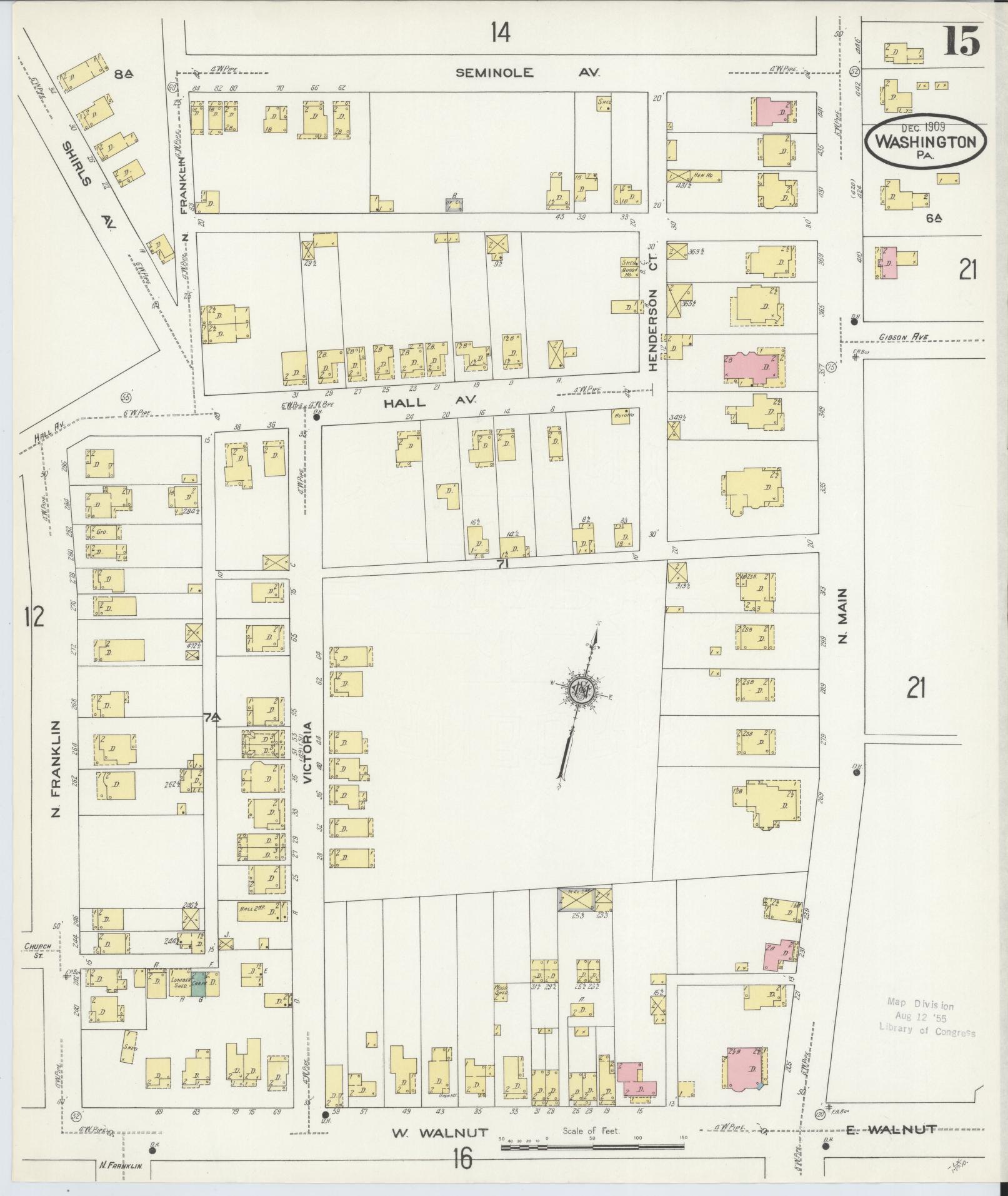 Sanborn Fire Insurance Map from Washington, Washington County, Pennsylvania (1909), Sheet #0015 - Historic Sanborn Fire Insurance Map Print, vintage old map wall art, antique decor, genealogy gift, Pennsylvania Pennsylvania map