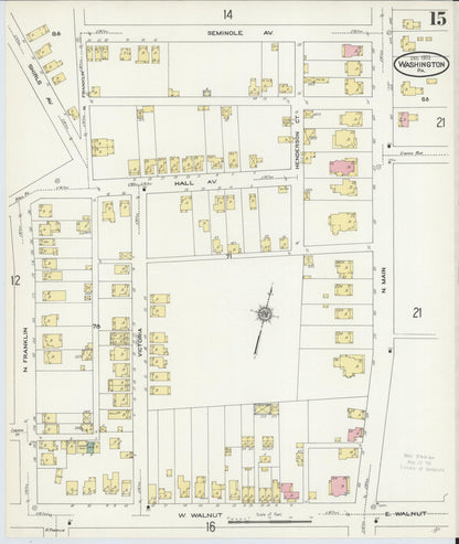 Sanborn Fire Insurance Map from Washington, Washington County, Pennsylvania (1909), Sheet #0015 - Historic Sanborn Fire Insurance Map Print, vintage old map wall art, antique decor, genealogy gift, Pennsylvania Pennsylvania map