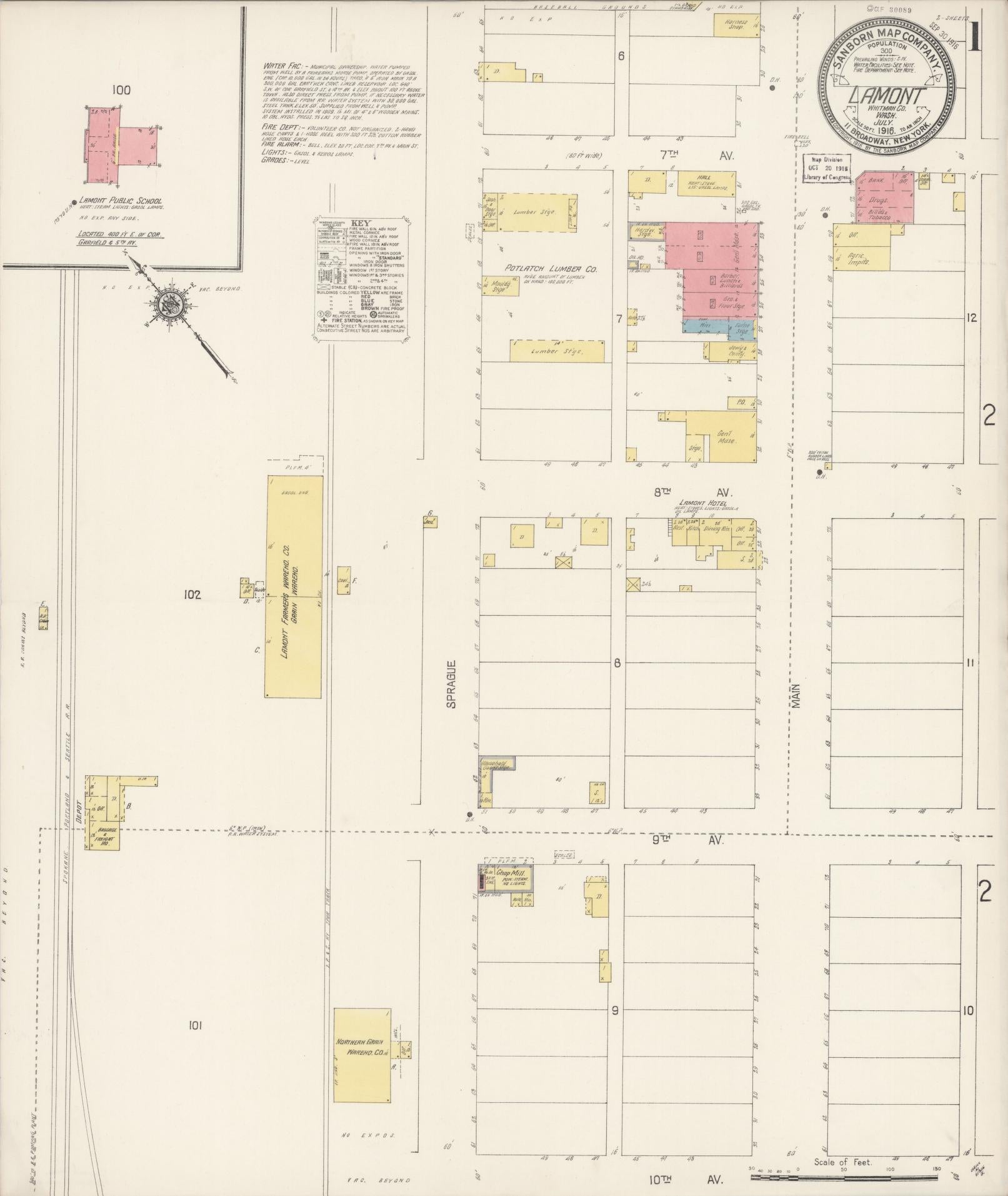 Sanborn Fire Insurance Map from Lamont, Whitman County, Washington (1916), Sheet #0001 - Complete Map Set gallery image, historic Sanborn map, vintage wall art, Washington Washington