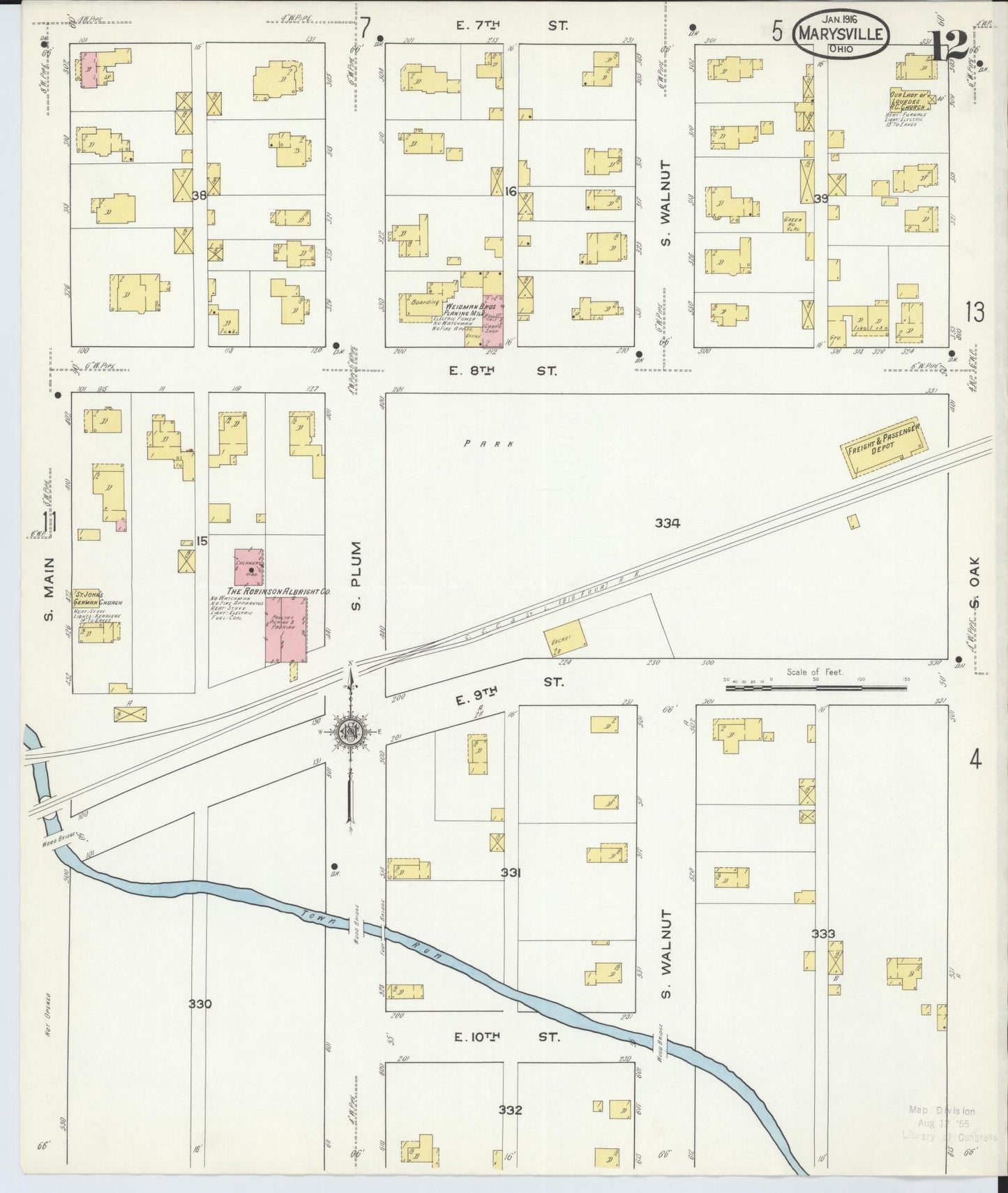 Sanborn Fire Insurance Map from Marysville, Union County, Ohio (1916), Sheet #0012 - Complete Map Set gallery image, historic Sanborn map, vintage wall art, Ohio Ohio