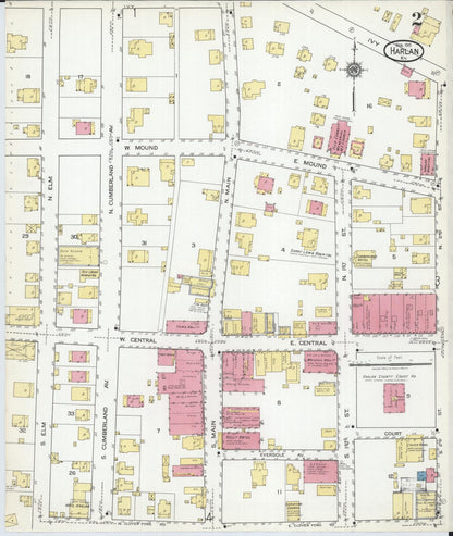 Sanborn Fire Insurance Map from Harlan, Harlan County, Kentucky (1919), Sheet #0002 - Complete Map Set gallery image, historic Sanborn map, vintage wall art, Kentucky Kentucky