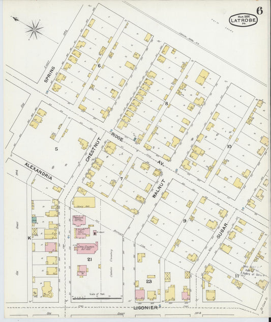 Sanborn Fire Insurance Map from Latrobe, Westmoreland County, Pennsylvania (1892), Sheet #0006 - Historic Sanborn Fire Insurance Map Print, vintage old map wall art, antique decor, genealogy gift, Pennsylvania Pennsylvania map