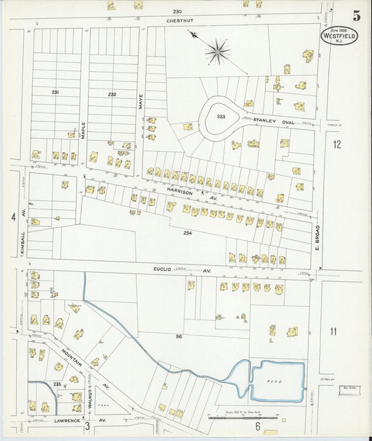 Sanborn Fire Insurance Map from Westfield, Union County, New Jersey (1909), Sheet #0005 - Historic Sanborn Fire Insurance Map Print, vintage old map wall art, antique decor, genealogy gift, New Jersey New Jersey map