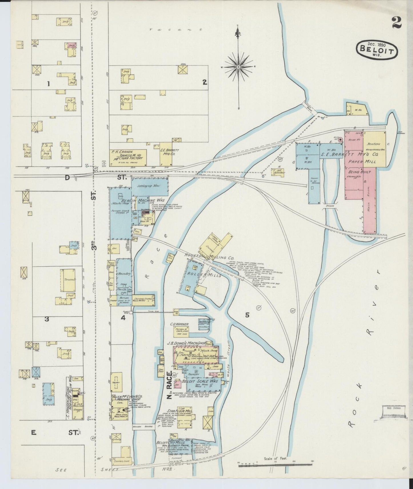 Sanborn Fire Insurance Map from Beloit, Rock County, Wisconsin (1890), Sheet #0002 - Historic Sanborn Fire Insurance Map Print, vintage old map wall art, antique decor, genealogy gift, Wisconsin Wisconsin map