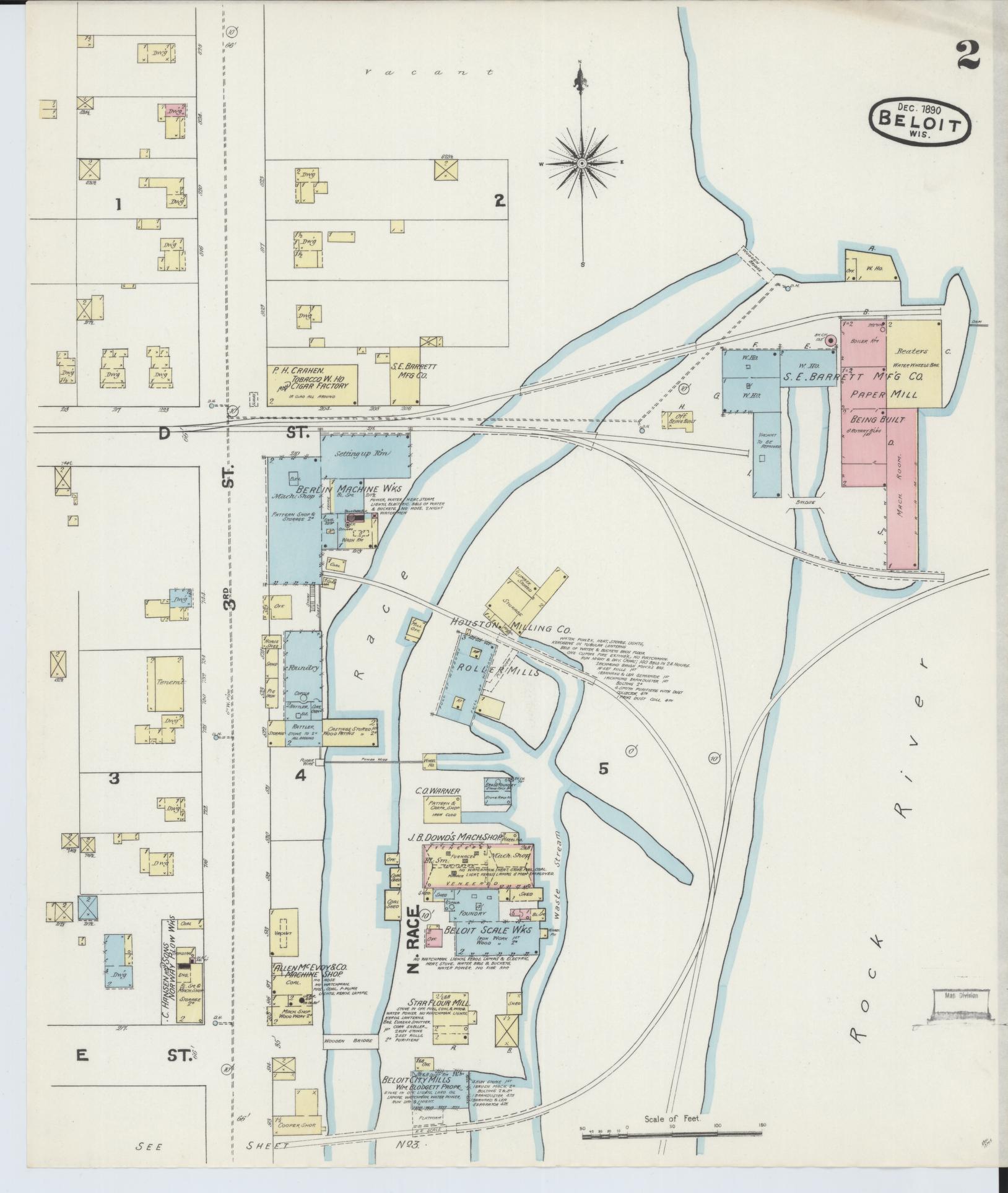Sanborn Fire Insurance Map from Beloit, Rock County, Wisconsin (1890), Sheet #0002 - Historic Sanborn Fire Insurance Map Print, vintage old map wall art, antique decor, genealogy gift, Wisconsin Wisconsin map