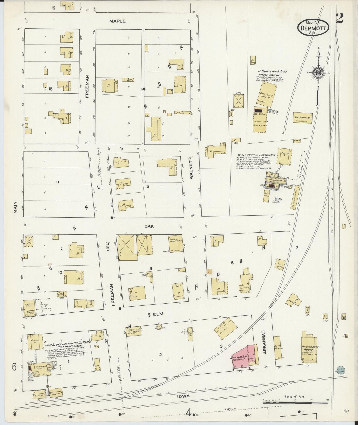 Sanborn Fire Insurance Map from Dermott, Chicot County, Arkansas (1912), Sheet #0002 - Historic Sanborn Fire Insurance Map Print, vintage old map wall art, antique decor, genealogy gift, Arkansas Arkansas map