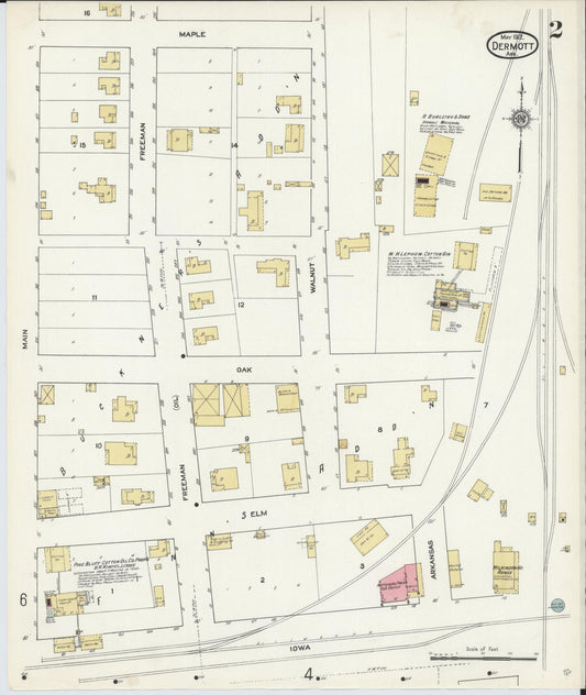 Sanborn Fire Insurance Map from Dermott, Chicot County, Arkansas (1912), Sheet #0002 - Historic Sanborn Fire Insurance Map Print, vintage old map wall art, antique decor, genealogy gift, Arkansas Arkansas map
