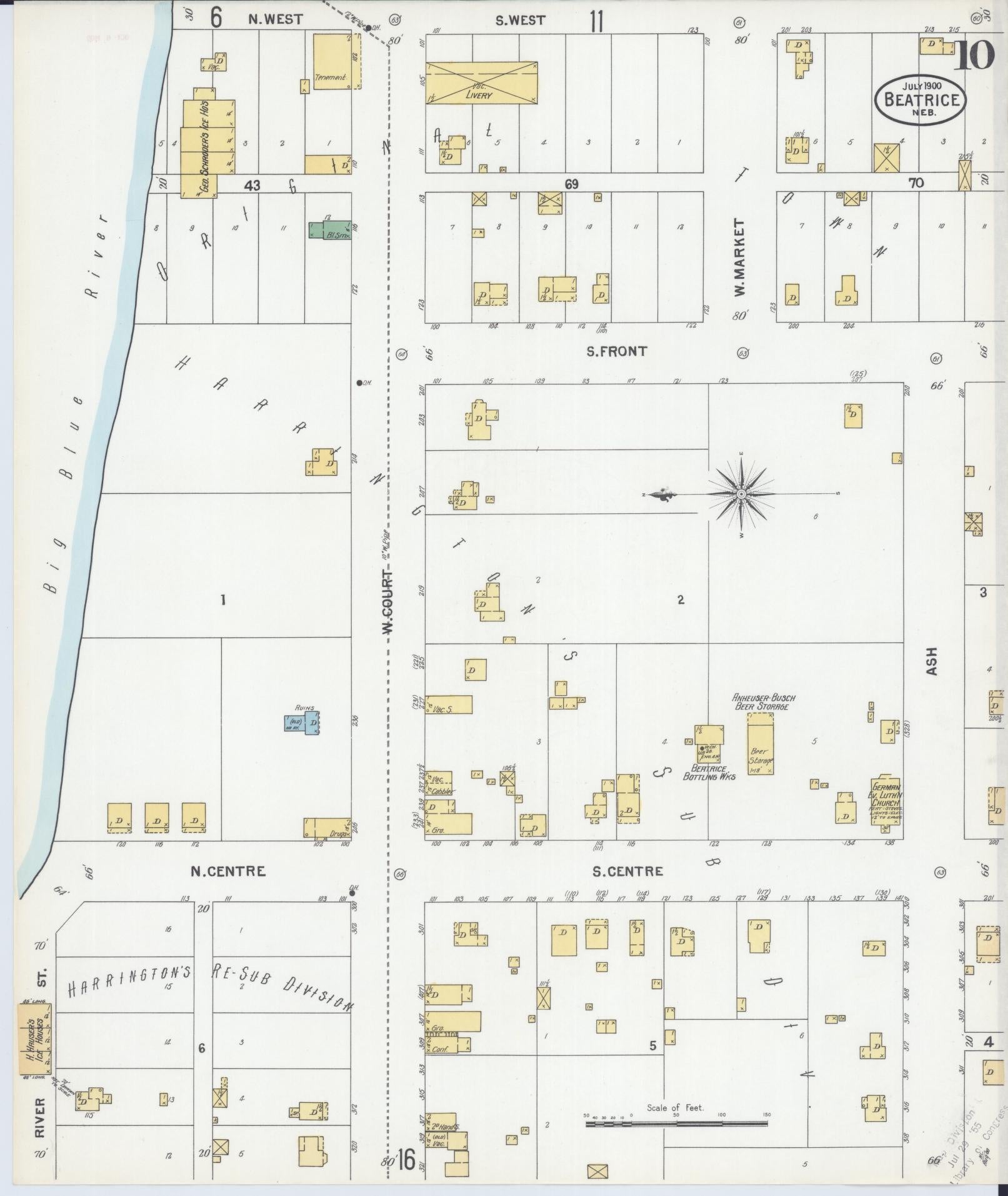 Sanborn Fire Insurance Map from Beatrice, Gage County, Nebraska (1900), Sheet #0010 - Historic Sanborn Fire Insurance Map Print, vintage old map wall art, antique decor, genealogy gift, Nebraska Nebraska map
