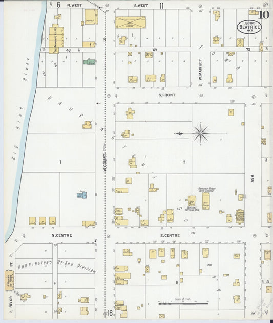 Sanborn Fire Insurance Map from Beatrice, Gage County, Nebraska (1900), Sheet #0010 - Historic Sanborn Fire Insurance Map Print, vintage old map wall art, antique decor, genealogy gift, Nebraska Nebraska map