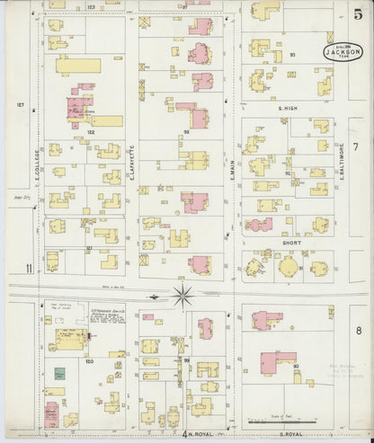 Sanborn Fire Insurance Map from Jackson, Madison County, Tennessee (1896), Sheet #0005 - Complete Map Set gallery image, historic Sanborn map, vintage wall art, Tennessee Tennessee